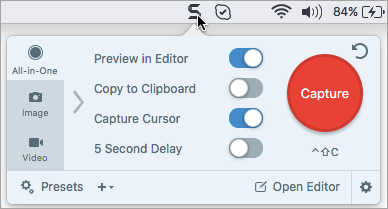 Snagit Capture window for Mac