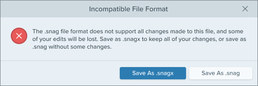 Notification de format de fichier non compatible