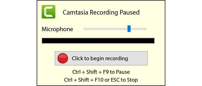 Pantalla de grabación de Camtasia pausada 