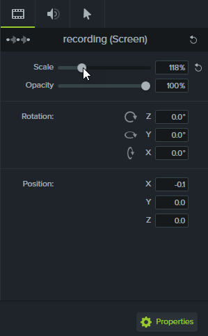 Clicking and dragging the Scale slider to zoom in on a clip