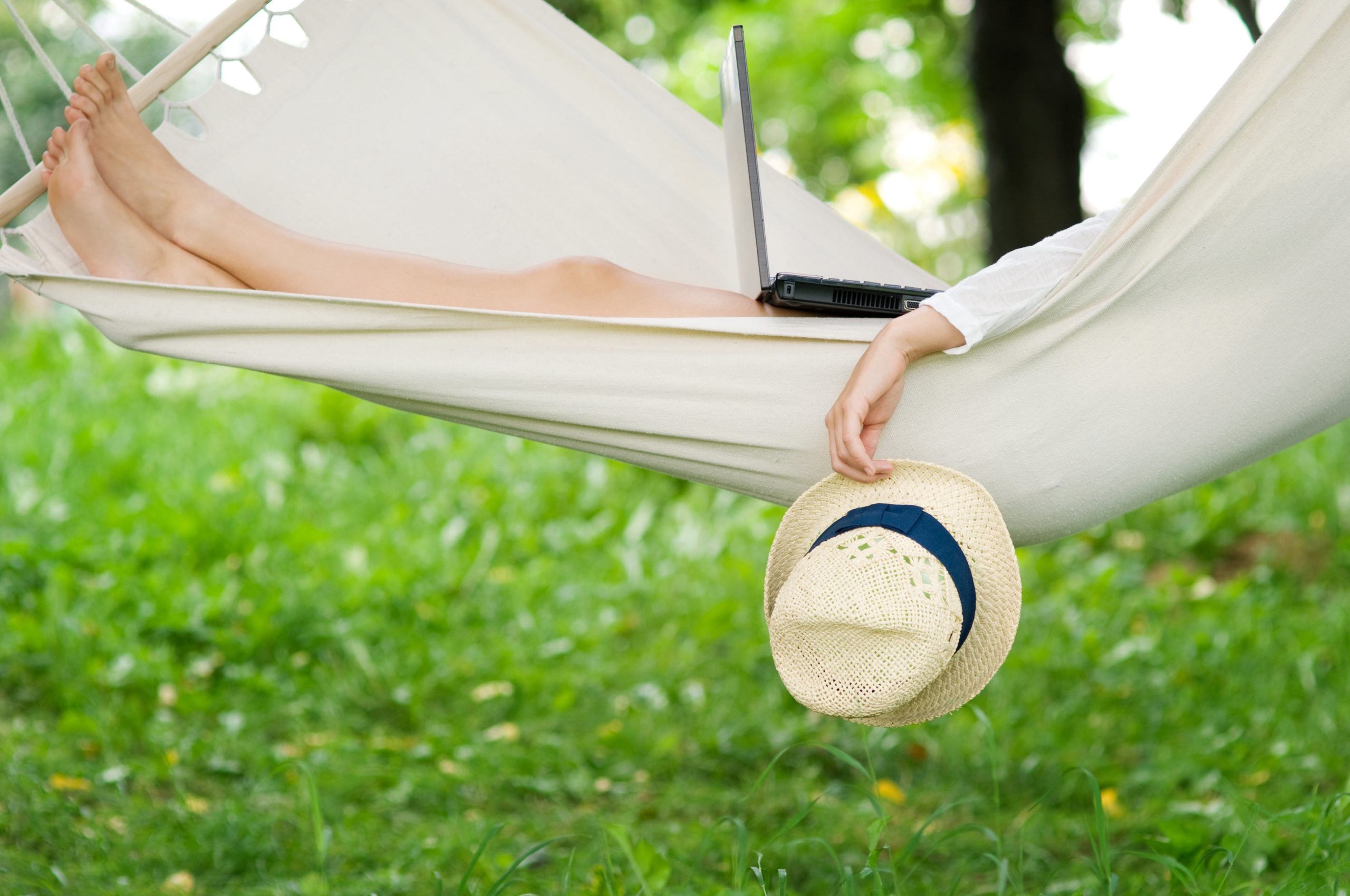 person in hammock with laptop
