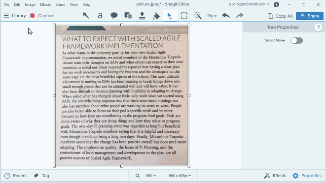 GIF showing the grab text functionality in Snagit