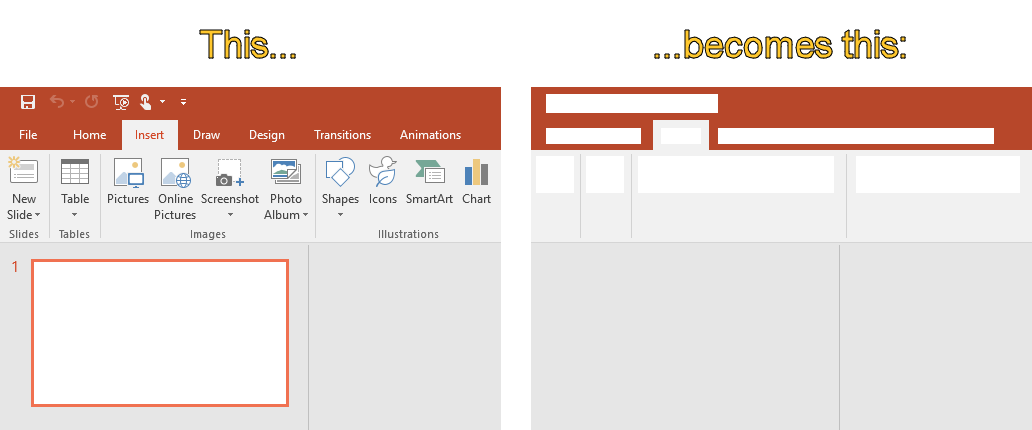 Simplified User Interface graphic showing PowerPoint UI
