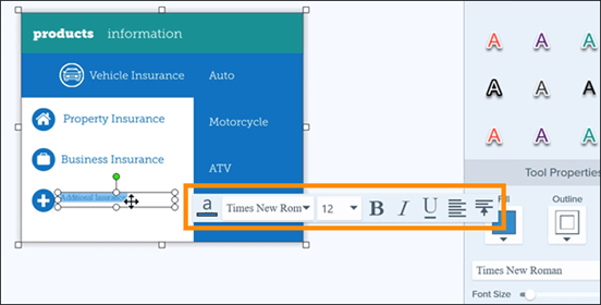 Screenshot showing where to adjust properties of editable text from within a screenshot in Snagit.