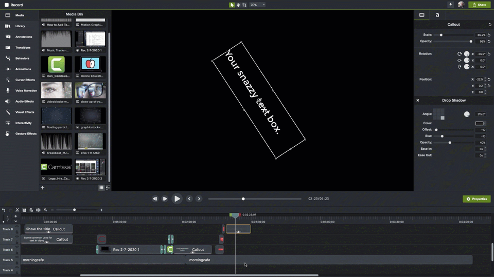 To add text to a video you can animate the text in Camtasia