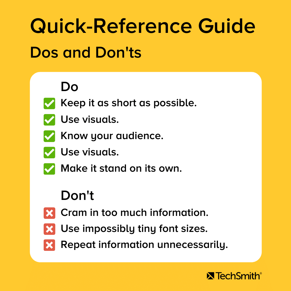 Quick-reference guide dos and don'ts. Text is repeated below the image.