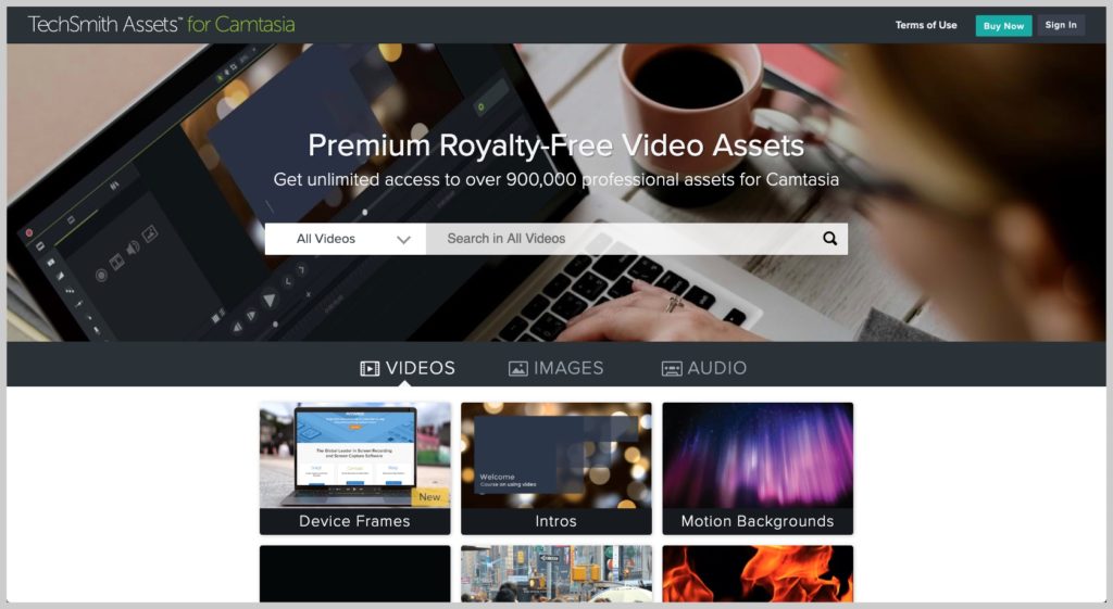 screenshot of TechSmith Assets for Camtasia website