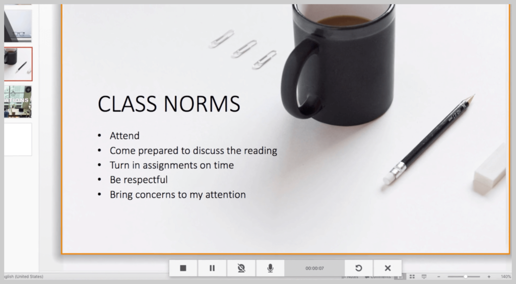 Example of a walkthrough video showing expectations for class norms.