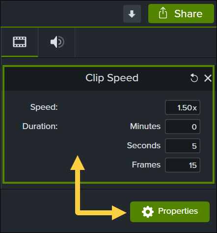 screenshot of clip speed panel to speed up video 