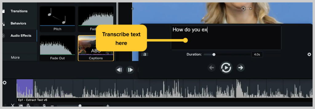 screenshot of how to add a subtitle or caption to a video in camtasia step 3