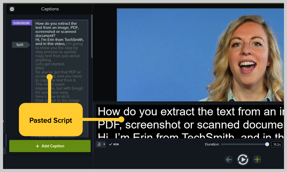 screenshot of how to add a subtitle or caption to a video in camtasia step 8
