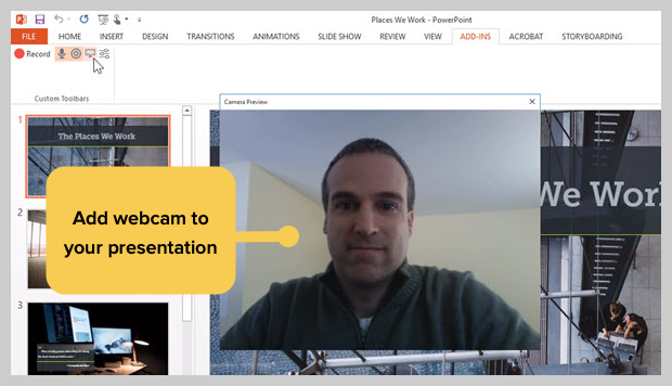 microsoft powerpoint record presentation with webcam