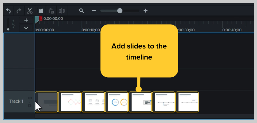 screenshot of powerpoint slides in the camtasia timline