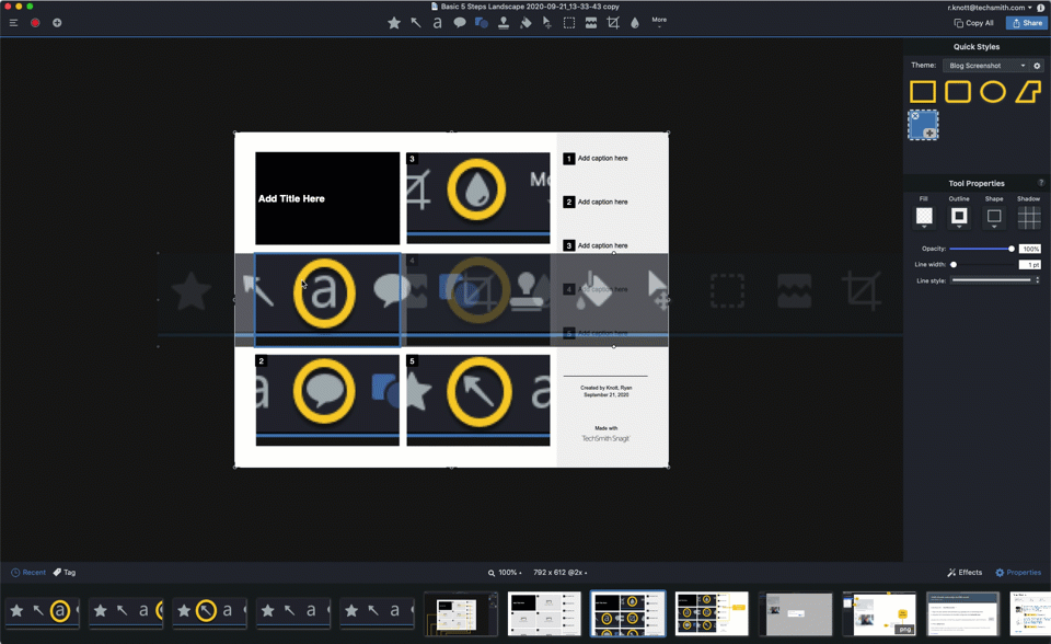 Showing how to resize and reposition the images added to the template.