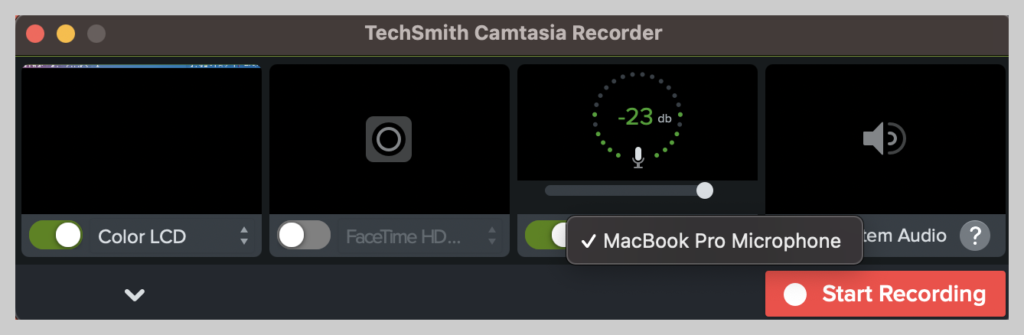 How to select audio recording in Camtasia