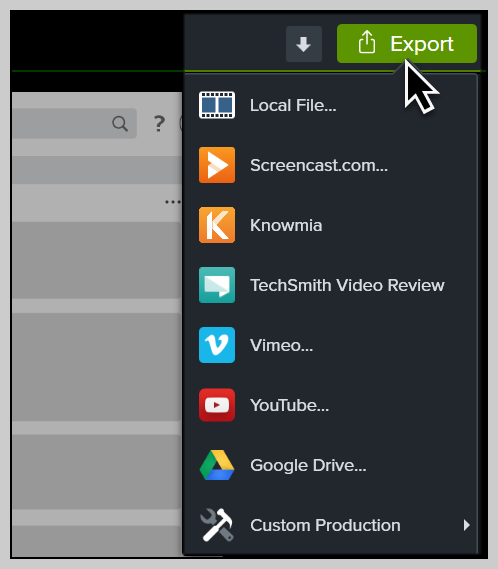Camtasia offers several sharing destinations.