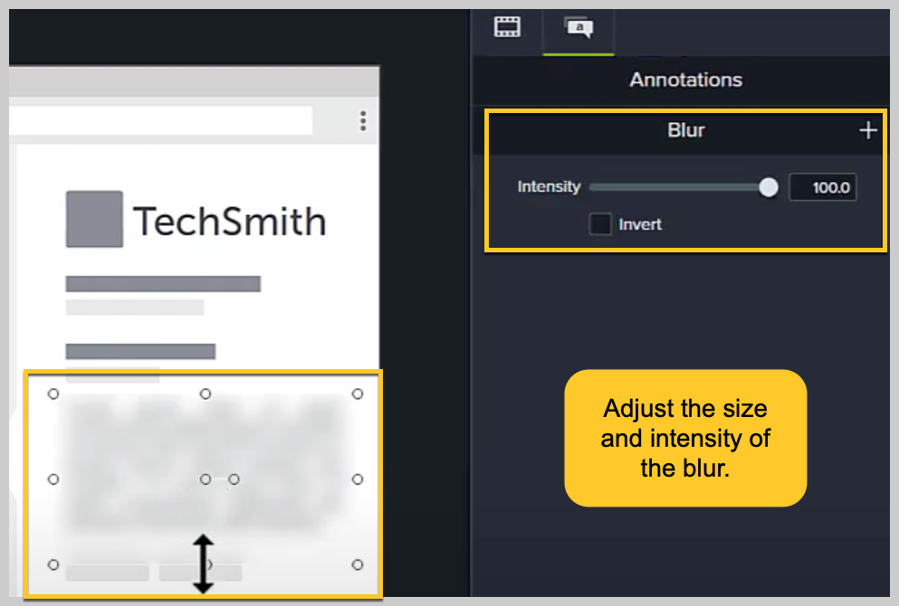 How to adjust a blur effect in Camtasia.