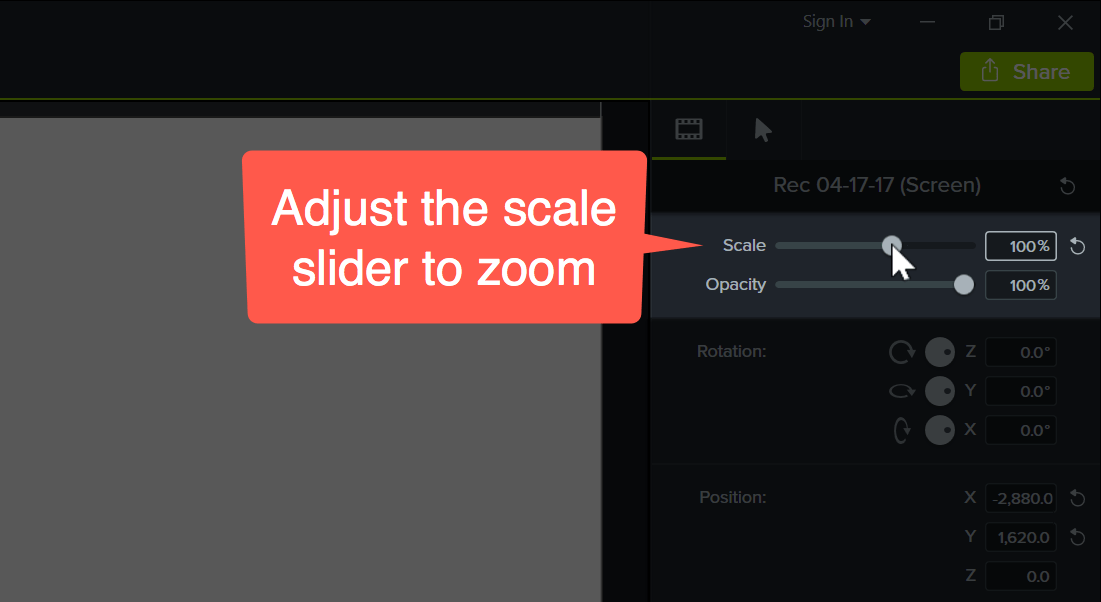 Adjust the scale slider to zoom