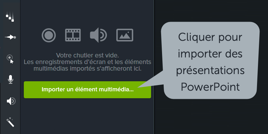 Cliquez sur le bouton Importer un élément multimédia et sélectionnez votre fichier PowerPoint.