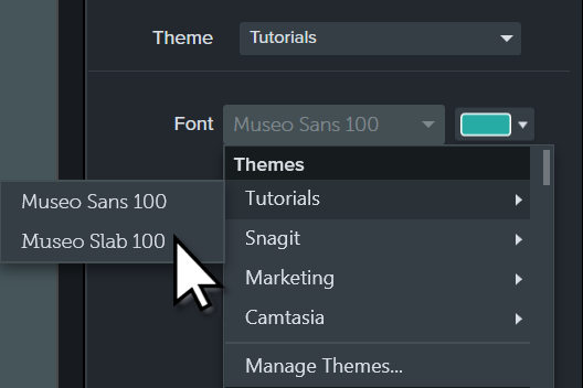 In the properties panel, select the font from font dropdown