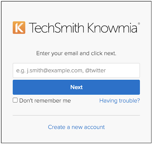 TechSmith Knowmia login screen