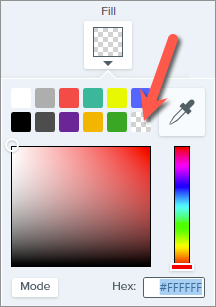 Opção Transparente no seletor de cores