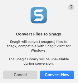 Boîte de dialogue de conversion des fichiers sur Mac