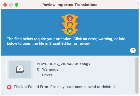 Review Imported Translations dialog