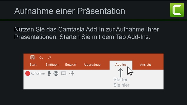 Screenshot Camtasia Symbolleiste in PowerPoint.