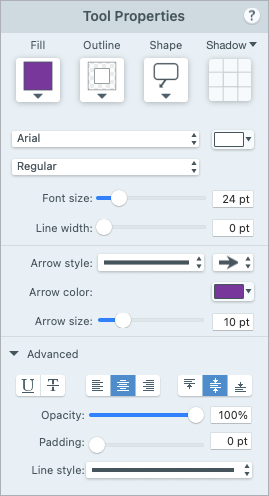 Callout properties on Mac