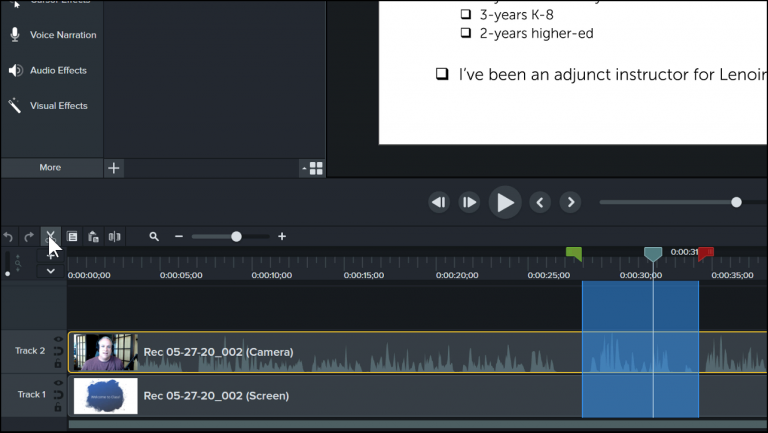 Camtasia editor with media on the timeline