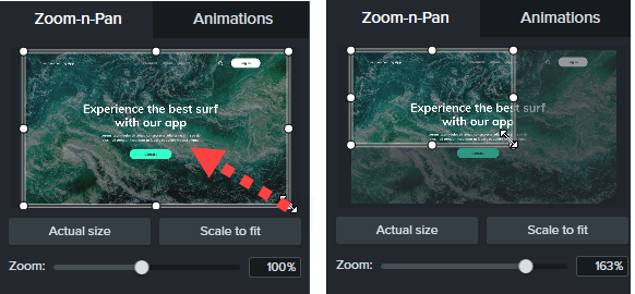 Exemple de redimensionnement du rectangle de zoom