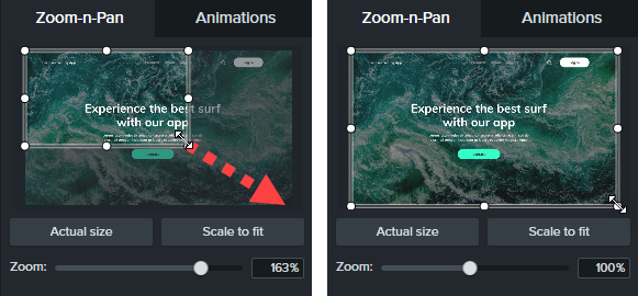 Exemple de redimensionnement du rectangle de zoom