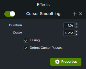 Cursor smoothing properties panel