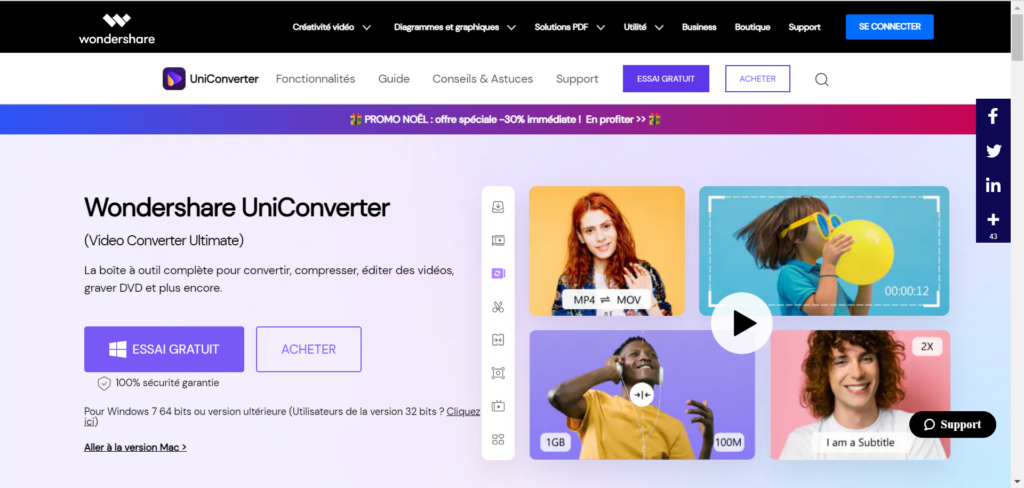 Wondershare Uniconverter, logiciel pour compresser des vidéos.
