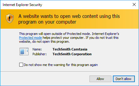 Boîte de dialogue de sécurité dans Internet Explorer