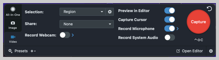 An image of the snagit recorder