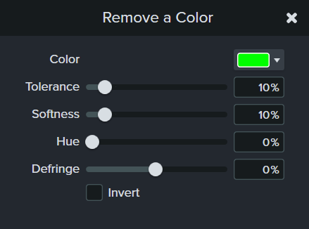 Propriedades de Remover uma cor