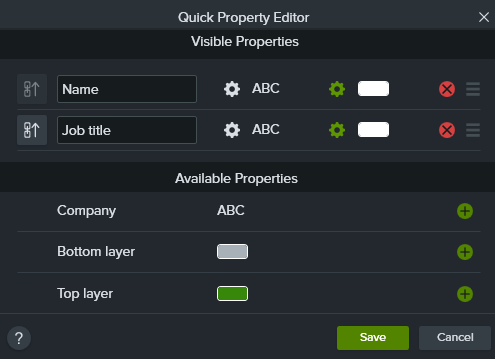 Visible Properties in Quick Property Editor