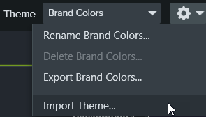Import option in theme settings dropdown