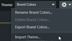 opção Importar no menu suspenso de configurações do tema