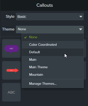 Theme selection dropdown for callouts