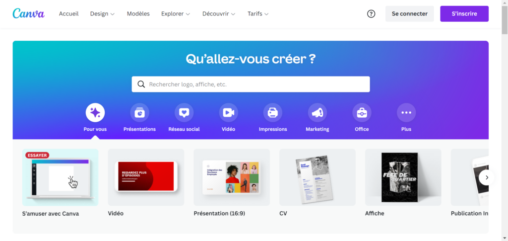 Canva, plateforme de création de mode opératoire. 