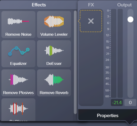 Effects properties panel