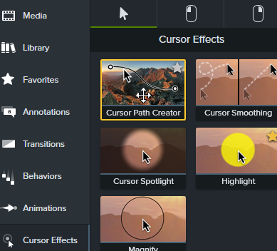 Drag cursor path creator effect onto timeline or canvas