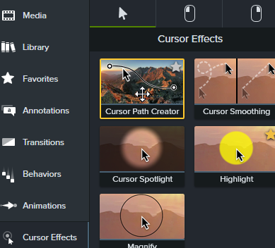 Faire glisser l’effet Créateur de trajectoire de curseur dans le plan de montage ou sur le canevas