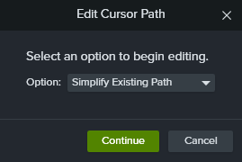 Selecione uma opção de edição do caminho do cursor no menu suspenso
