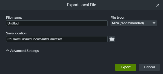 Example of simplified export dialog