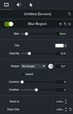 Blur region properties panel