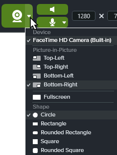 Options de la webcam